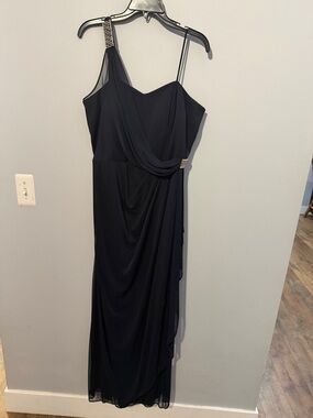 Elegant navy blue One-Shoulder Evening Dress